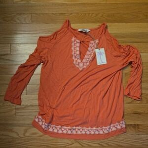 Margaritaville Orange Blouse with White Embroidery